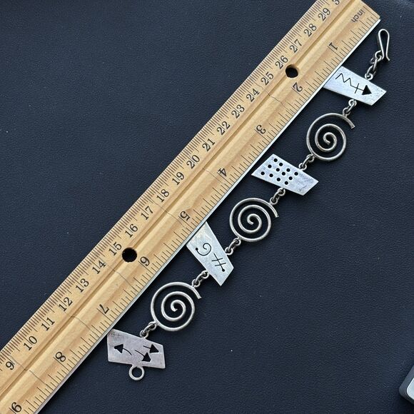 Vintage Modernist Sterling Silver Spiral Geometric solid Link Bracelet 23g - Picture 4 of 6